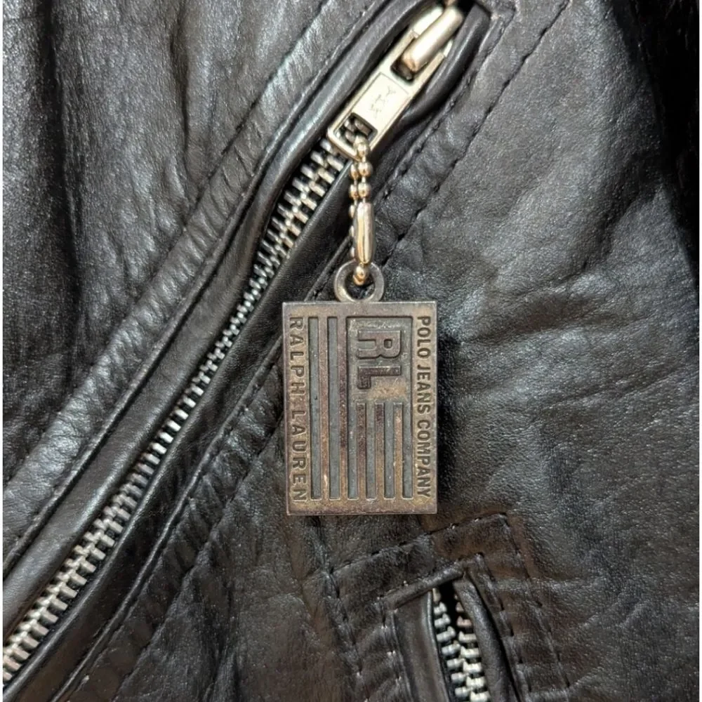 Vintage Ralph Lauren x Chaps U.S ARMY 100% Leather Moto Jacket Men's S in black - Picture 5 of 9